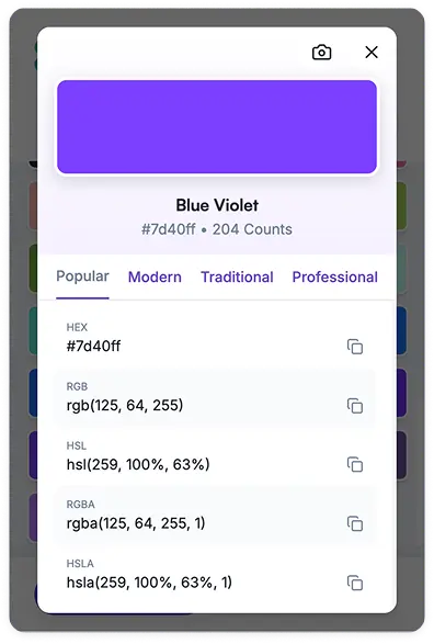 Color details and formats